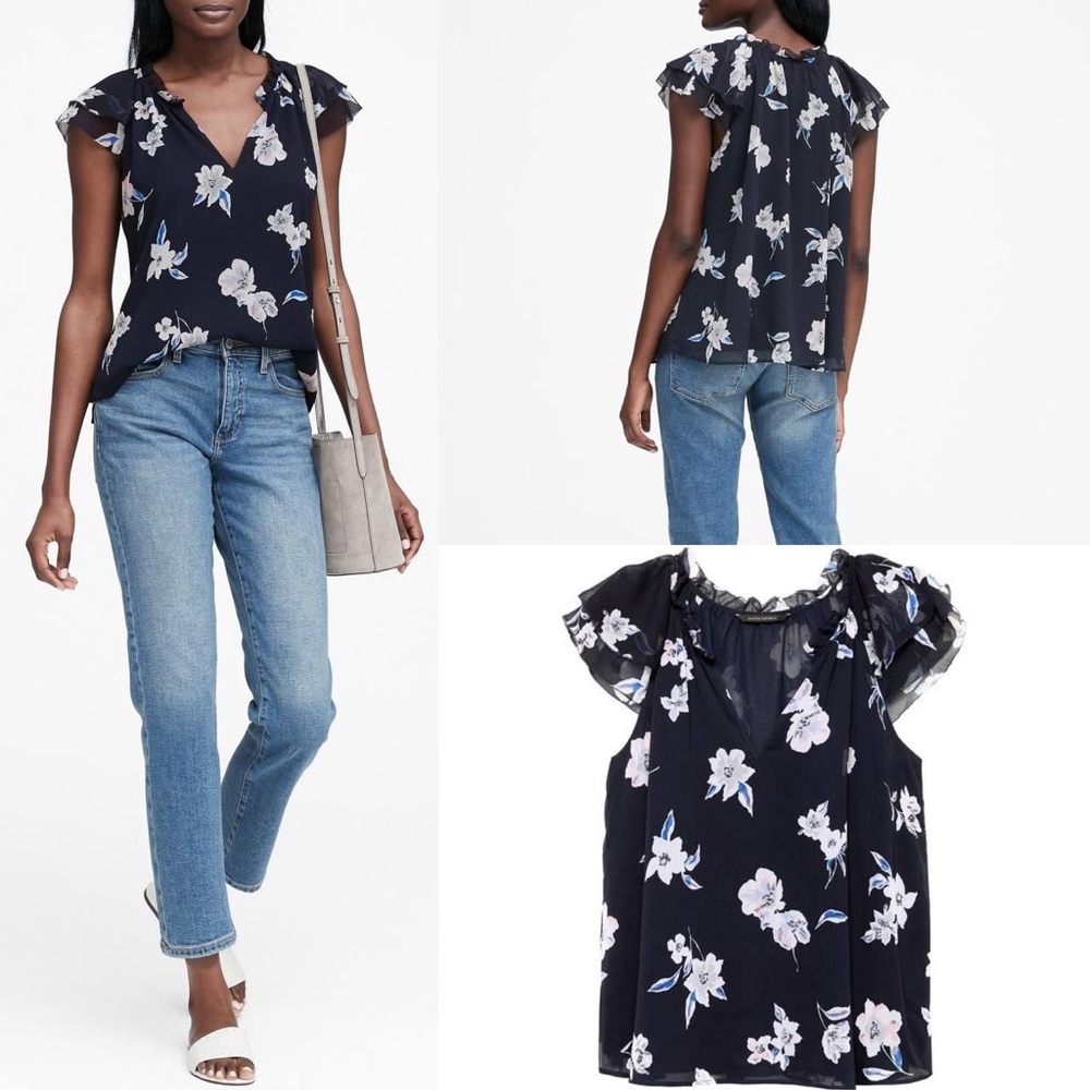 NWT Banana Republic Navy Floral Blouse